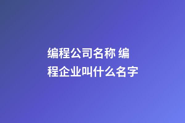 编程公司名称 编程企业叫什么名字-第1张-公司起名-玄机派